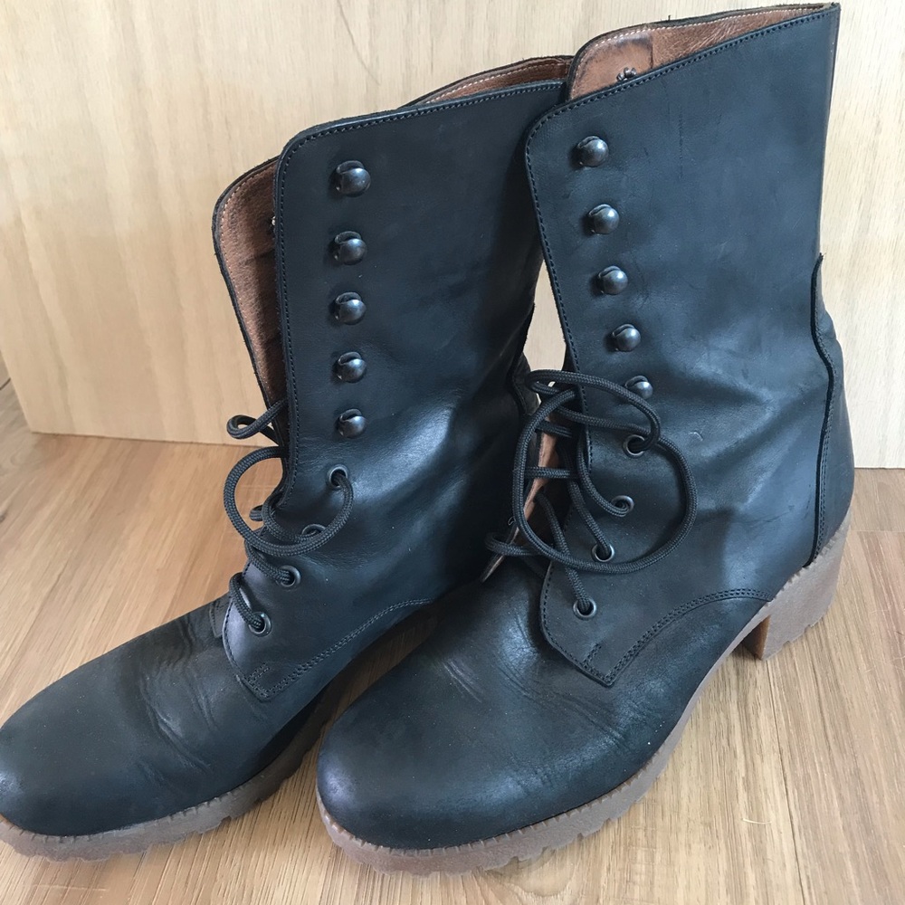 J. Crew Black italian leather lace up boots combat